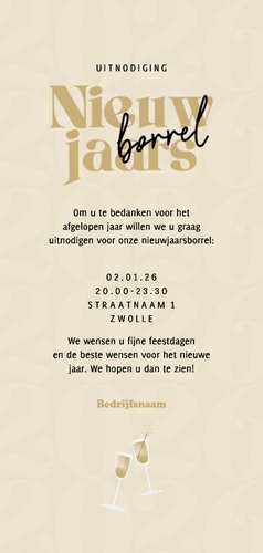 Nieuwjaarskaart zakelijk borrel champagne glazen Achterkant