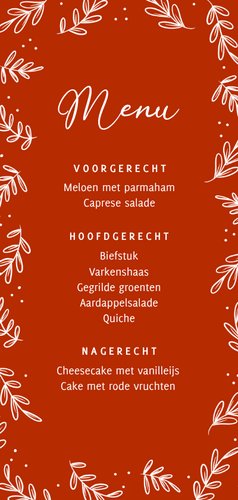Nostalgische kerst menukaart met takjes in rood Achterkant