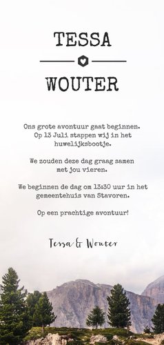 Originele langwerpige trouwkaart met berglandschap 3