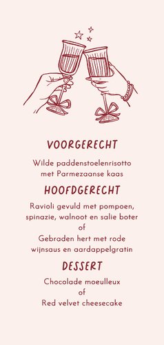 Originele menukaart kerstdiner vintage doodle strik tafel Achterkant