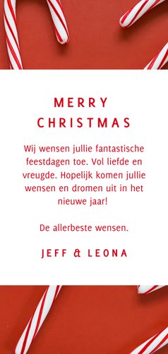 Photobooth collage kerstkaart met zuurstokken Achterkant