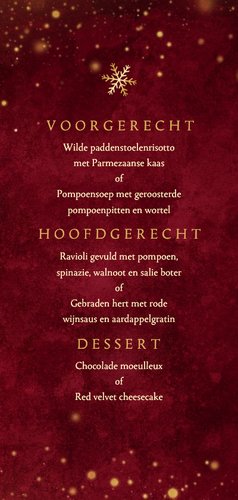 Rode menukaart kerstmis takjes lampjes sneeuwvlokken goud 3