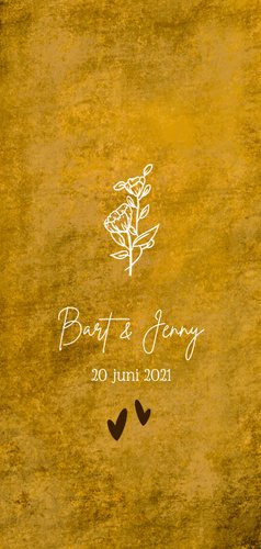 Romantische oker-gele menukaart met wilde bloemen Achterkant