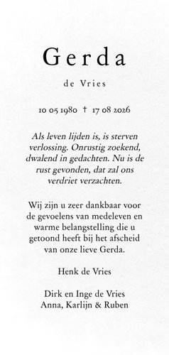  Rouw bedankkaart met roze bloem aquarel Achterkant