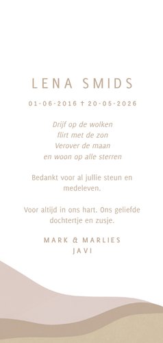 Rouwkaart abstract landschap in beige roze tinten Achterkant