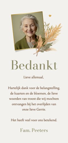 Rouwkaart bedankt droogbloemen natuurlijke takjes neutraal Achterkant