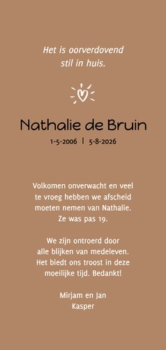 Rouwkaart bedankt Ons zonnetje in huis Achterkant