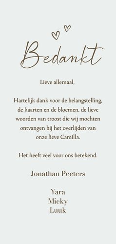 Rouwkaart bedankt tulpen line art stijlvol Achterkant