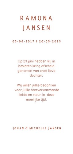 Rouwkaart droogbloemen meisje 3