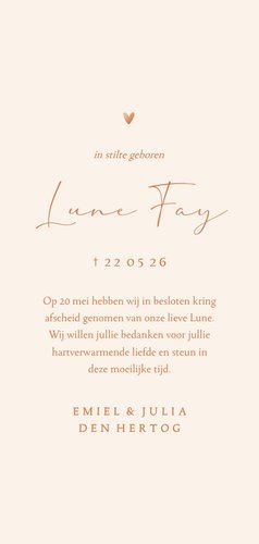 Rouwkaartje aanpasbaar lijntekening van baby Achterkant