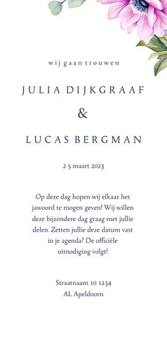Save the date kaart met anemoontjes eucalyptus 3
