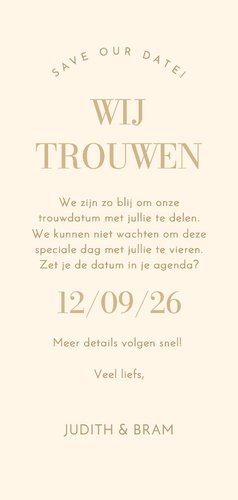 Save the date kaart met beige boho patroon en grote datum Achterkant