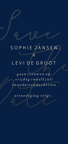 Save the date kaart met gouden tekst langwerpig Achterkant