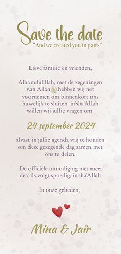 Save the date kaart met schattig geïllustreerd koppel Achterkant