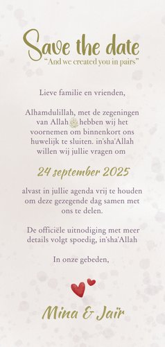 Save the date kaart met schattig geïllustreerd koppel Achterkant