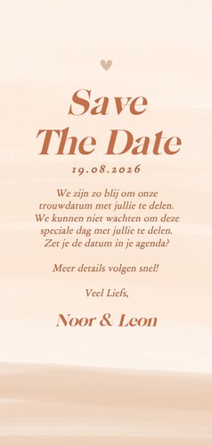 Save the date kaart met waterverf in beige tinten datum 3
