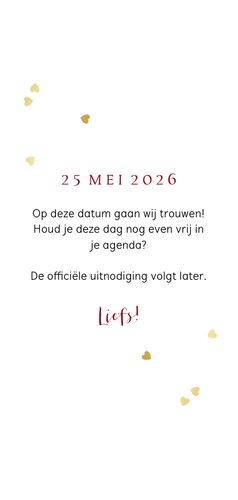 Save the date kaart watercolor dipdye goud spetters hartjes Achterkant