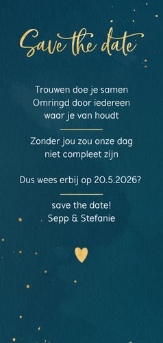 Save the date kaart waterverf en spatten Achterkant