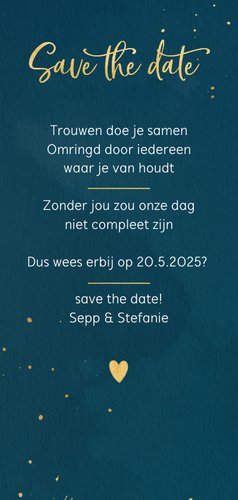 Save the date kaart waterverf en spatten Achterkant