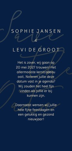 Save the date kerstkaart met gouden tekst langwerpig Achterkant