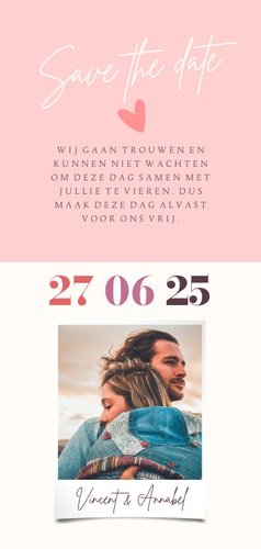 Save the date minimalistisch kleurrijk Achterkant