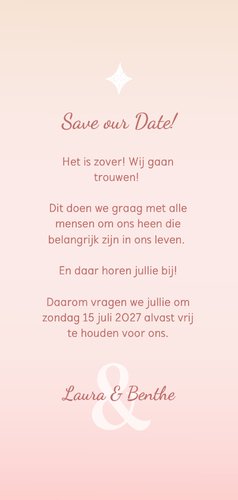 Save the Date stijlvol typografisch zacht pastel vrouwelijk Achterkant