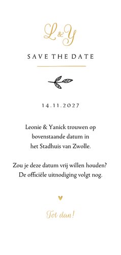 Save the date uitnodigingskaart huwelijk klassiek bloemen Achterkant