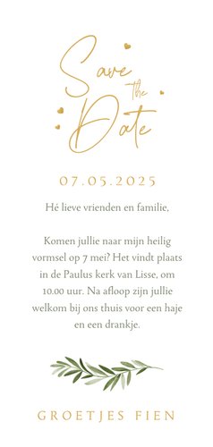 Save the date vormsel eucalyptus stijlvol hartjes klassiek Achterkant