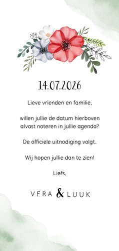 Save the date waterverf bloemen stijlvol foto groen hartje 3