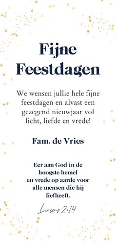 Stijlvolle kerstkaart 'Joy & Peace' wereldbol goud waterverf Achterkant