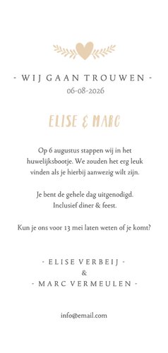 Stijlvolle langwerpige trouwkaart met eigen foto en namen 3