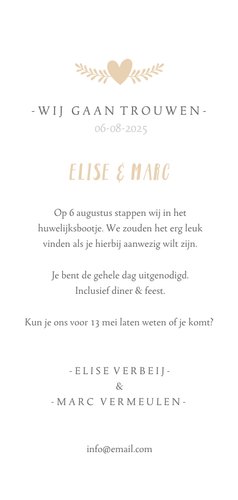 Stijlvolle langwerpige trouwkaart met eigen foto en namen 3