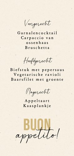 Stijlvolle menukaart botanisch mediterraans fruit bloemen Achterkant