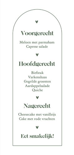 Stijlvolle menukaart bruiloft bogen grafisch olijfgroen 3