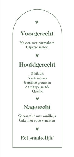 Stijlvolle menukaart bruiloft bogen grafisch olijfgroen 3