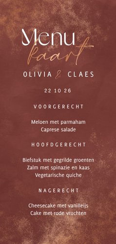 Stijlvolle menukaart met koper accenten Achterkant