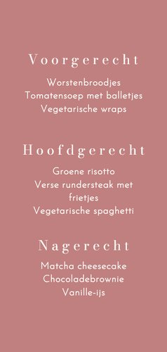 Stijlvolle menukaart oudroze met streep 3