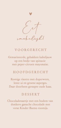 Stijlvolle minimalistische menukaart romantisch hartje koper Achterkant