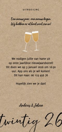 Stijlvolle nieuwjaarsborrel twintig24 uitnodiging Achterkant