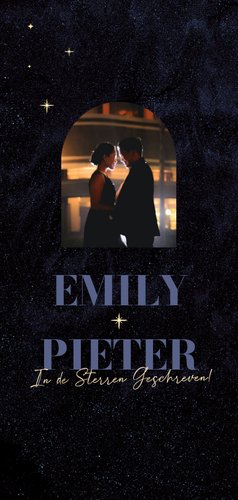 Stijlvolle save the date trouwkaart gouden sterren blauw 2