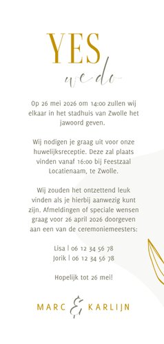 Stijlvolle Trouwkaart met lijntekening van bladeren 3