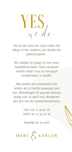 Stijlvolle Trouwkaart met lijntekening van bladeren 3
