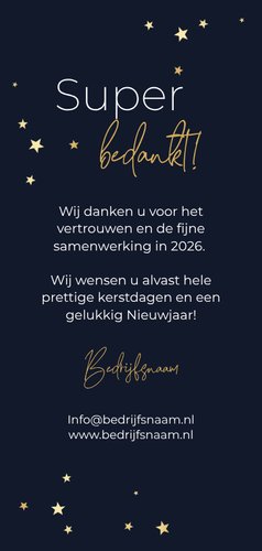 Stijlvolle zakelijke kerstkaart gouden sterretjes 2027 Achterkant