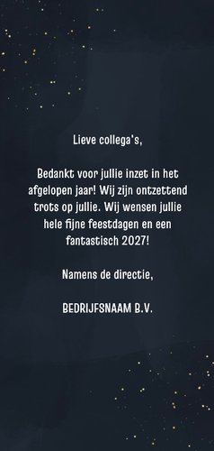 Stijlvolle zakelijke kerstkaart typografie 2027 en goud Achterkant