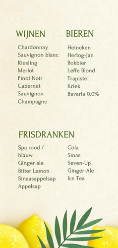 Stijlvolle zomerse trouw menukaart met 2 citroentjes 2