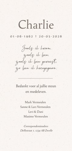 Stijlvolle zwart-witte rouwkaart met sneeuwklokjes Achterkant