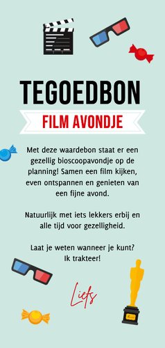 Tegoedbon film avondje bioscoop uitnodiging ticket Achterkant
