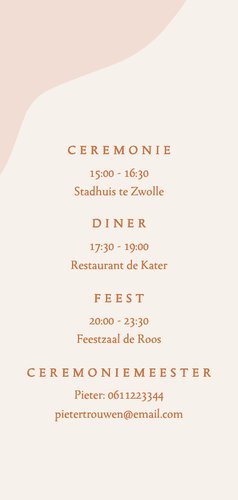 Trendy trouwkaart in roze aardetinten met boog langwerpig 2