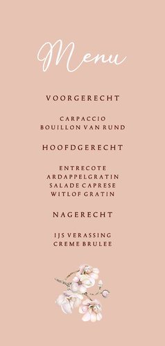 Trouwen menu magnolia roze wit Achterkant