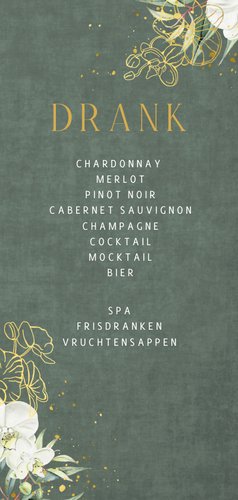 Trouwen menu orchidee op groen fluweel en folie 2